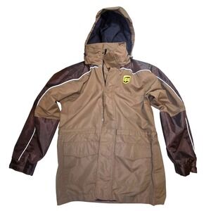 UPS Employee Uniform Parka Jacket Brown Reflective Workwear Hooded Coat Mens L